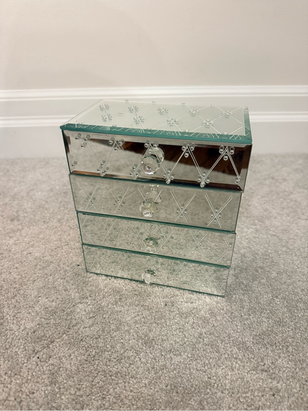Mirrored Glass 4-Drawer Jewelry Organizer - Clear